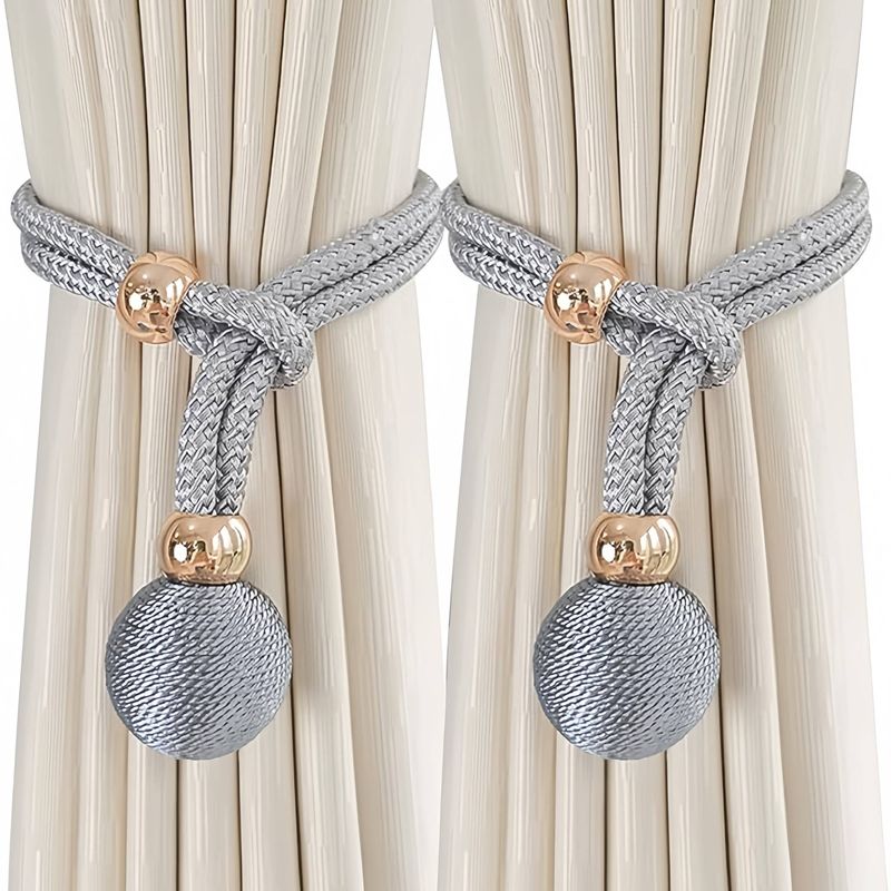 2 Pcs (1 Pair) Decorative Large Ball Curtain Tiebacks, Adjustable Rope Curtain Tiebacks, Simple Weave Curtain Holder_voghion.com