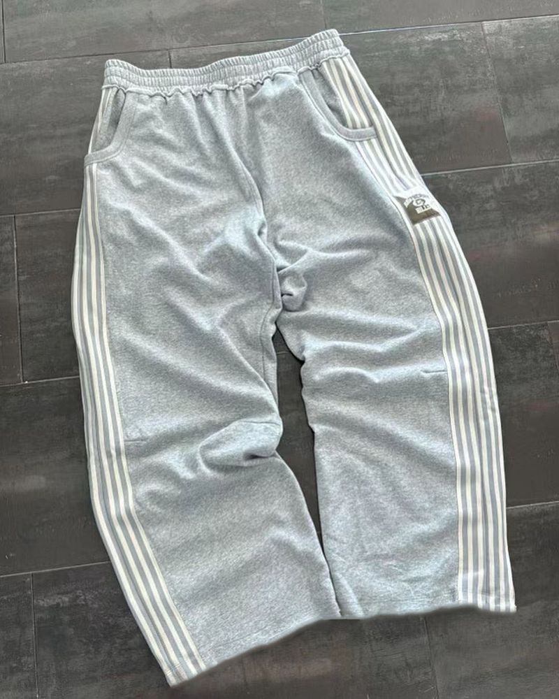 Herenkleding Sportbroeken Puur Katoen Zware Losse Wijde Broeken Zijstreep Joggingbroek Drop Feel Rechte Broeken_voghion.com