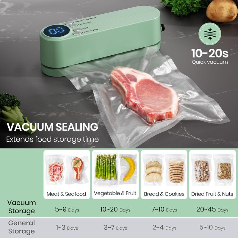 3-in-1 Cordless Vacuum Sealer For Dry & Wet Food, Includes 4 Snack Bags & Chip Bag Heat Sealer Function_voghion.com
