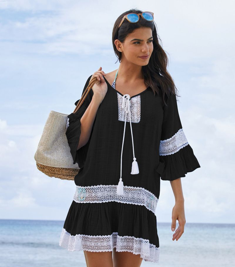 Slub Knit Beach Cover-Up Dress - Breezy Seaside Holiday Coat With Matching Bikini, European & American Style​_voghion.com