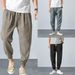 Casual Lightweight Spring Men Joggers Pants Solid Color Drawstring Summer Loose Mid Rise Pockets Trousers for Daily Wear_voghion.com