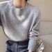 ragazza 2025 versione coreana autunno inverno 100% lana per donna, scollo rotondo, manica lunga, pullover semplice ed elegante in cashmere_voghion.com