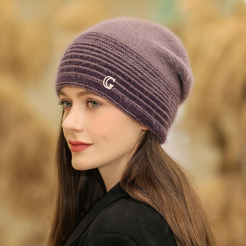 Wollmütze für neue Mütter im Western-Stil für den Herbst, warme und vielseitige Strickpullovermütze aus Kaninchenhaar für den Winter für Damen_voghion.com