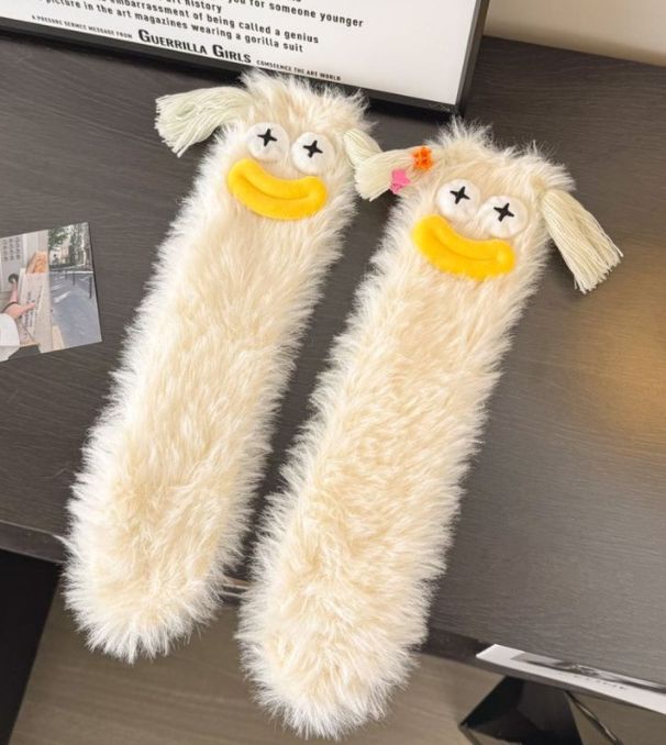 Peluş çoraplar komik ev kış sıcak kalın mercan polar uyku çorapları sevimli çirkin büyük gözler zemin çorapları_voghion.com