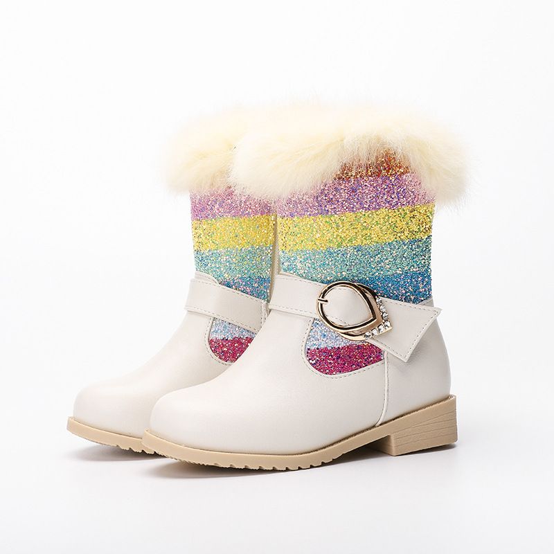 Kids' shoes Rainbow Princess Boots Autumn And Winter Plush Warm Snow Boots Little Dance Performance Boots_voghion.com