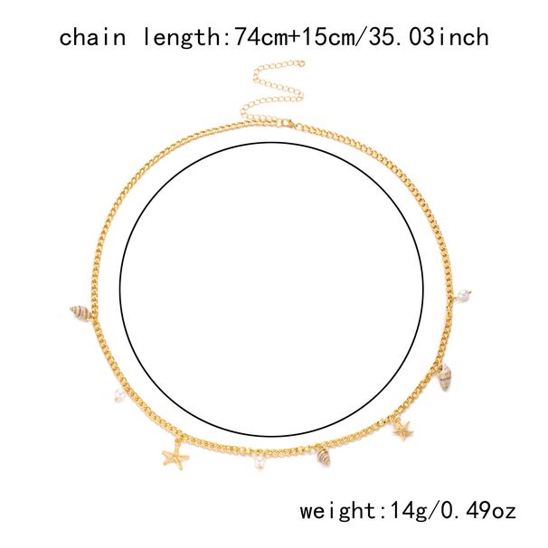 Starfish Conch Pearl Necklace For Women Exaggerated Beach Vacation Style New Shell Single Circle Waist Chain Accessory_voghion.com