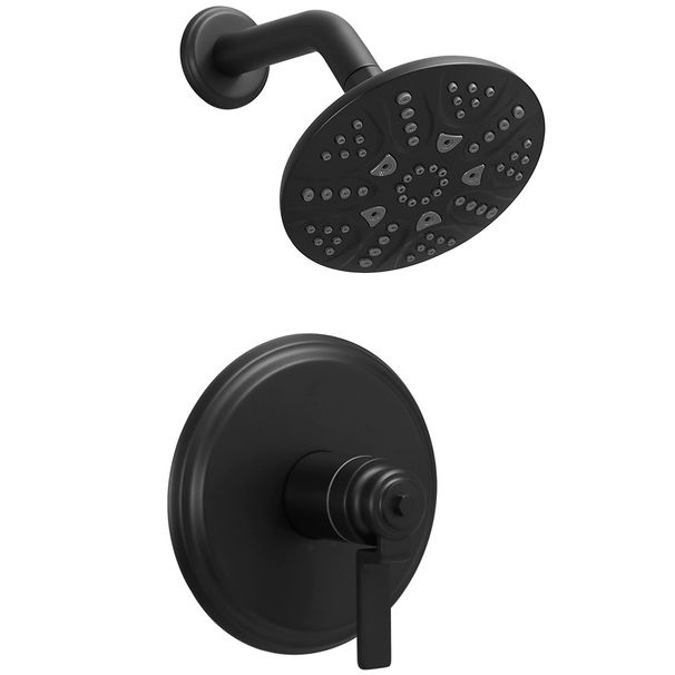 Single Handle 6-Spray Shower Faucet Set Trim Kit 1.8 GPM With Valve And Filtered Shower Head In. Matte Black_voghion.com