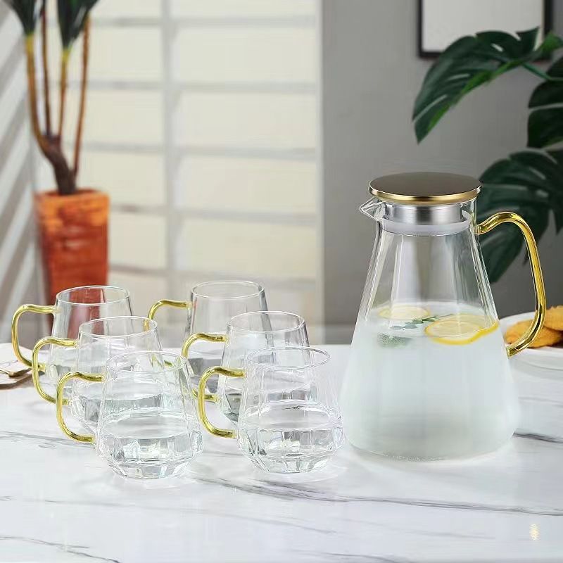 Gradient Glass Pitcher Set (1800ml Pitcher + 300ml Cup) – Thickened Borosilicate Carafe For Iced Tea, Juice & Cocktails Elegant Home & Office Decor_voghion.com