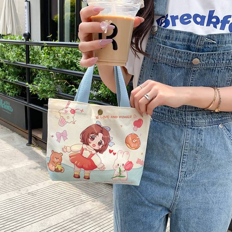 Canvas Bag Female 2025 New Handbag Cloth Bag College Students Work Lunch Box Bag Small Bag Handbag_voghion.com