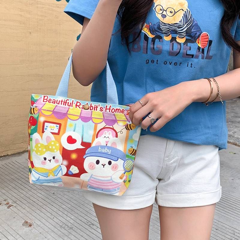 Canvas Bag Female 2025 New Handbag Cloth Bag College Students Work Lunch Box Bag Small Bag Handbag_voghion.com