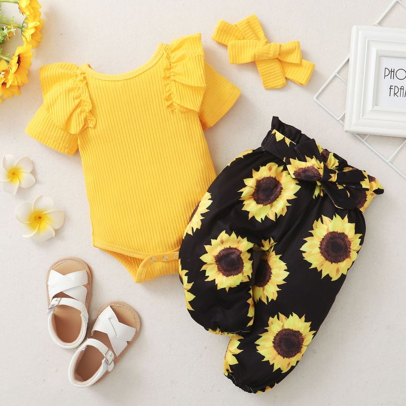 Kids’ Clothing New Ins Hot Selling Baby Girl Short Sleeved Tight Romper And Floral Trousers_voghion.com