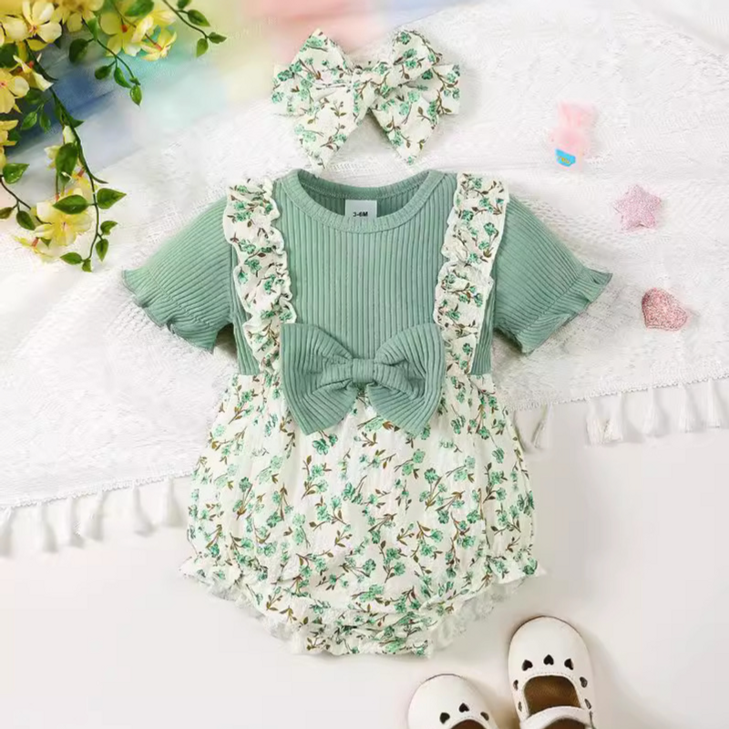 Mutter & Kinder Dünne Baumwolle Neugeborenen Nette Kleine Floral Overall Baby Trendy Bogen Zwei_voghion.com