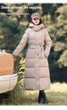 Casaco longo de inverno feminino com capuz e cinto, jaqueta acolchoada grande, sobretudo quente de poliéster espesso para clima frio_voghion.com