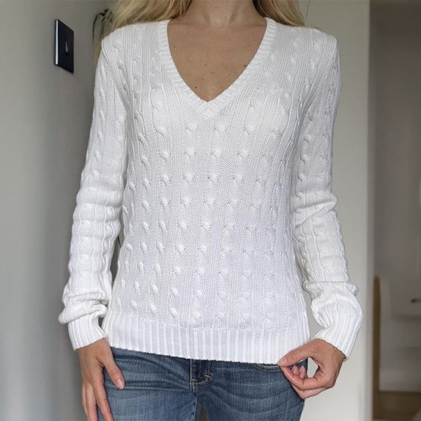 Lässiger Damenpullover mit langen Ärmeln aus Wollmischung – Minimalistischer Pullover in Volltonfarbe (Weiß/Rosa/Gelb/Braun, S-XL)_voghion.com
