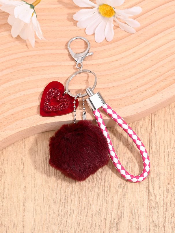 Plush Ball Heart Pendant Cute Bag Keychain Anti-Lost Key Ring Small Gift_voghion.com