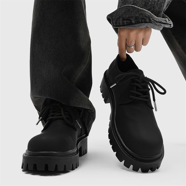 Derby da uomo, con suola spessa, 5 cm, stringate, tonde, opache, satinate, piccole, in pelle, con vestibilità pulita, con testa grande_voghion.com