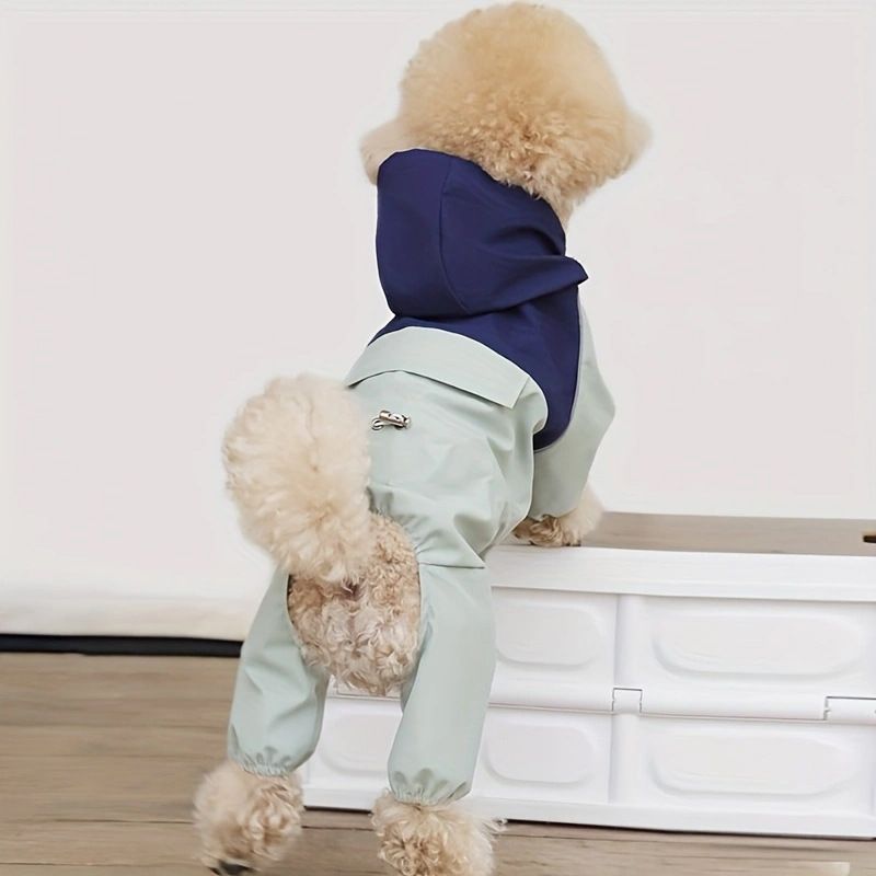 Haustier-Regenmantel, wasserdicht, für vierbeinige Arbeitskleidung, Farbblock-Jacke, winddicht, stilvolle Hundekleidung_voghion.com