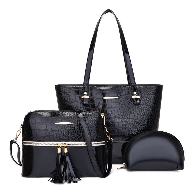 Große Kapazität Mode Damentasche Krokodilmuster Mutter- und Kindtasche Dreiteilige Handtasche Schultertasche Umhängetasche_voghion.com