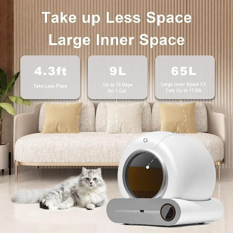 Selbstreinigende Box Automatische 65 Große Katzentoilette Ionischer Desodorierer Englische App-Steuerung Rascador Para Gato_voghion.com