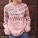Women's Stylish 3D Jacquard Knit Sweater - Loose Fit Round Neck Pullover With Color Block Design, Comfortable Polyester Blend_voghion.com