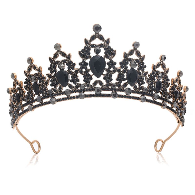 Coroană de mireasă cu pietre prețioase negre nobile, cu diamant, din aliaj, pentru coafură de nuntă, accesorii de păr, coroană de seară pentru banchet_voghion.com