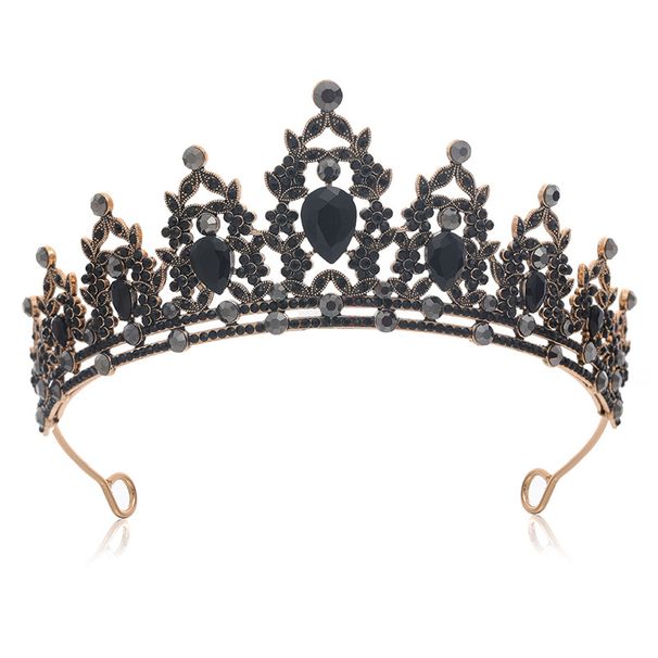 Coroană de mireasă cu pietre prețioase negre nobile, cu diamant, din aliaj, pentru coafură de nuntă, accesorii de păr, coroană de seară pentru banchet_voghion.com