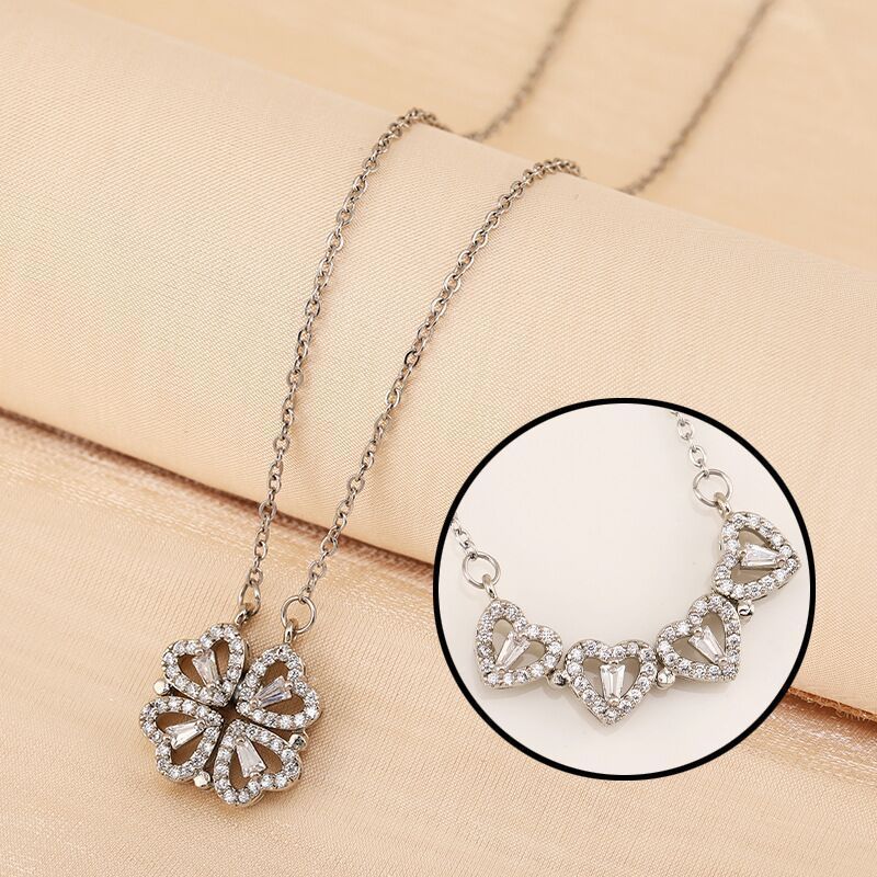 Four-leaf Clover Micro-inlaid Zircon Pendant Light Luxury Niche High-end Versatile Magnetic Heart-shaped Necklace For_voghion.com