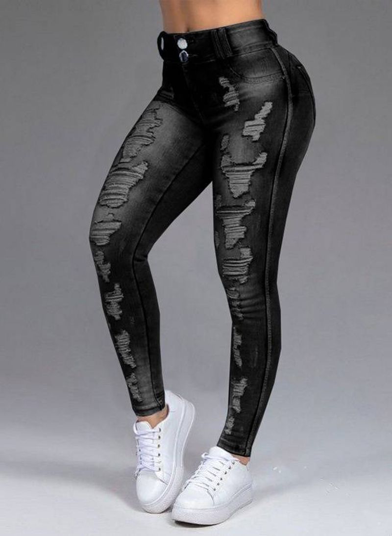Damenbekleidung Damen Jeans Zerrissene Slim Stretch Jeans Lange Hosen Damenhosen_voghion.com