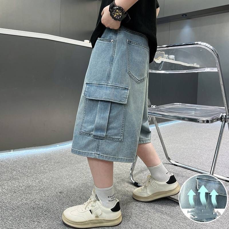 ​​Boys' Stretch Waist Denim Shorts - Soft Washed Cotton 5-Inch Jeans (120-170cm) | School-Approved Style | Pre-Shrunk & Fade-Resistant​​_voghion.com
