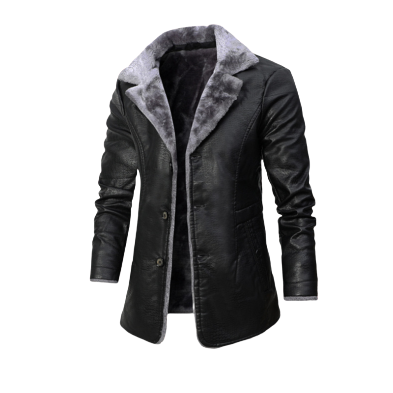Men's Mid-length Leather Jacket For Autumn And Winter Business, European-sized With Fleece Large Lapel Suit, Leather And Fleece Jacket For Men_voghion.com