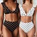 2024 Ruffle Edge Deep V Bikini Black And White Wave Dot Printed Sexy Swimsuit_voghion.com