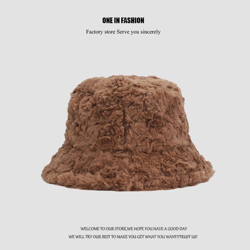 Thickened Plush Bucket Hat for Women and Men, Versatile in Autumn and Winter, Showing A Small Face Fur Warm Basin Hat_voghion.com