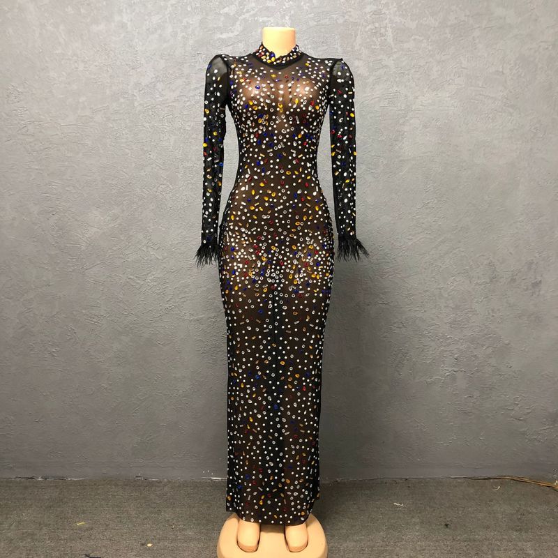 Women’s Clothing source custom high end rhinestone mesh elastic sexy slim dress_voghion.com