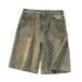 Retro Blue Jacquard Denim Shorts Men Summer American Trendy Brand All Match Washed Distressed Straight Five Point Half Length Pants_voghion.com