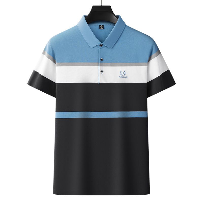 Men's Clothing Summer new style pullover lapel embroidered short-sleeved casual spot men's middle-aged business fashion striped polo shirt_voghion.com