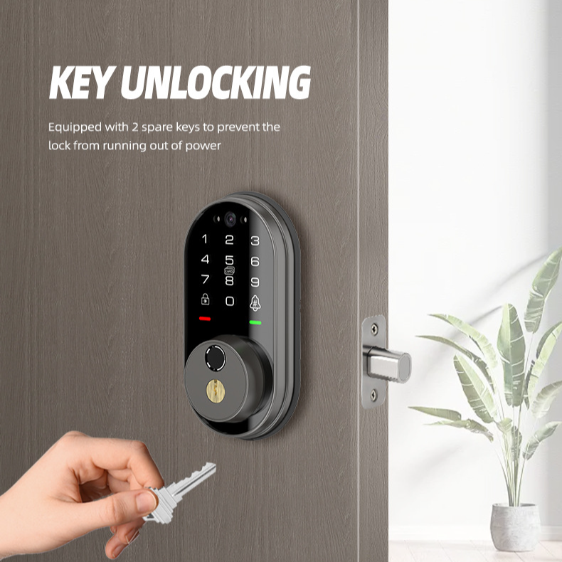 Smart Locks And Entry Deadbolt Fingerprint Lock Instant Open With Touch Keyless Entry Via Pin Card App Built-In Cat-Eye Camera & Smart Control_voghion.com