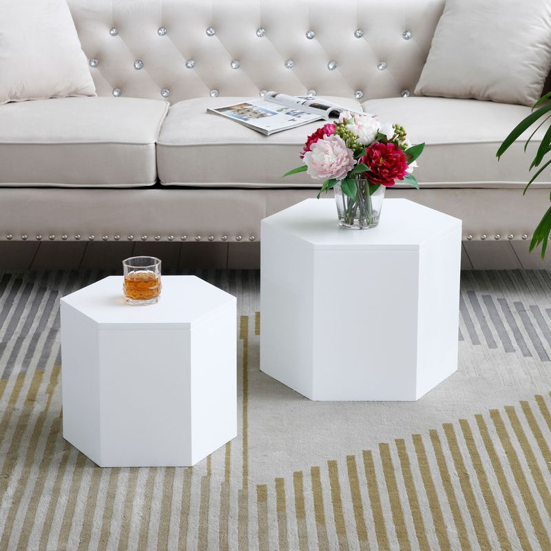 Coffee Tables,MDF With Ash/oak/walnut Veneer Side Table/coffee Table/end Table/nesting Table Set Of 2 For Living Room,office,bedroom, White, 2Colors_voghion.com