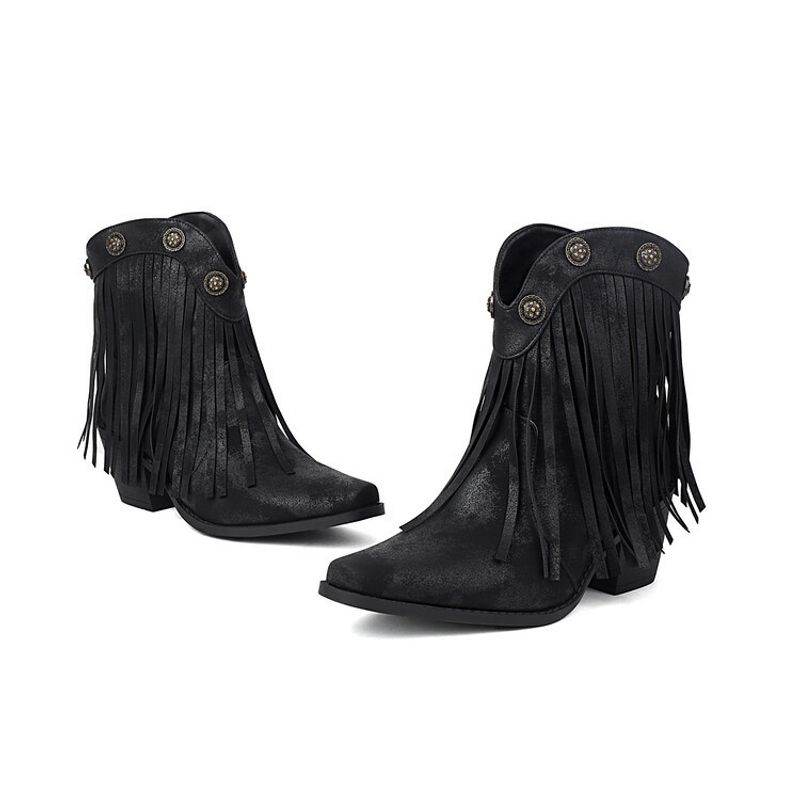 Frosted mid-heel boots with small square toe and chunky heels_voghion.com