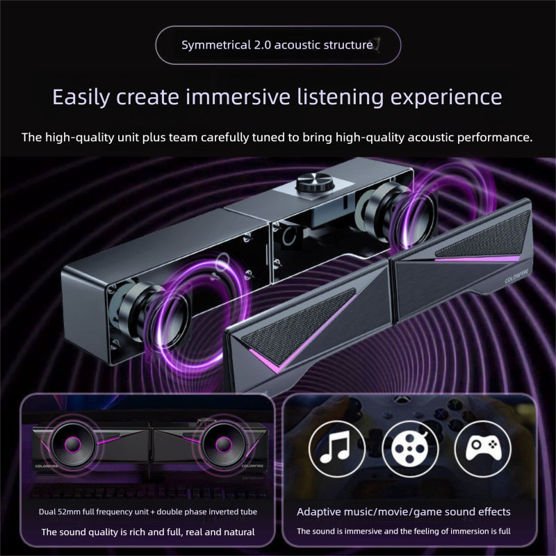 Colorful CD10 Desktop Laptop Wired Computer Speakers 2-in-1 Gaming System With Bass And High Sound Quality_voghion.com
