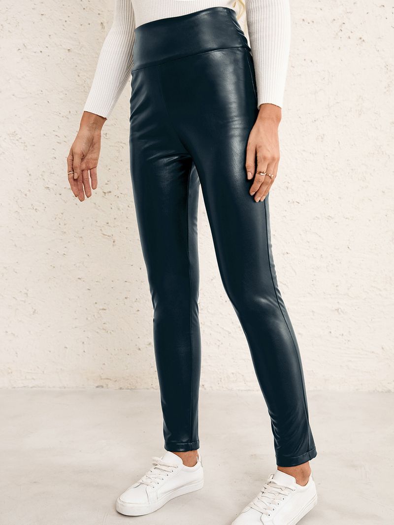 Women fashion high waist high stretch slim PU pants motorcycle skinny leather pants_voghion.com