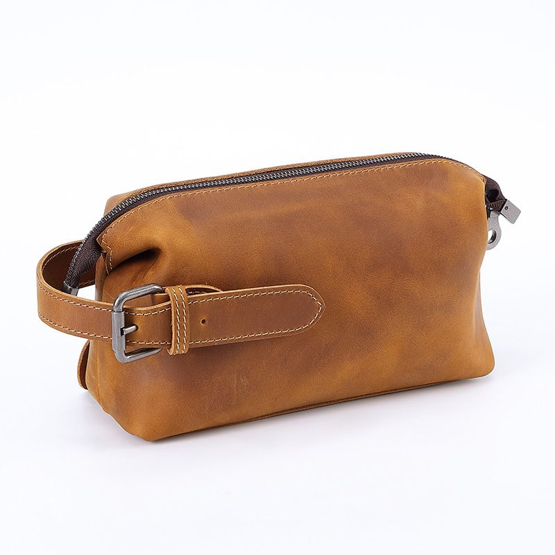 Herrentaschen Top Layer Rindsleder Clutch Große Kapazität Aufbewahrungstasche Handtasche Herren Echtleder Kulturbeutel Crazy Horse Leder Retro_voghion.com