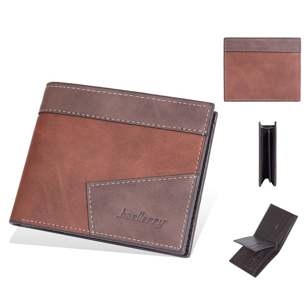 New men's wallet short baellerry contrast color multi-card slots tri-fold coin purse anti-magnetic wallet men_voghion.com