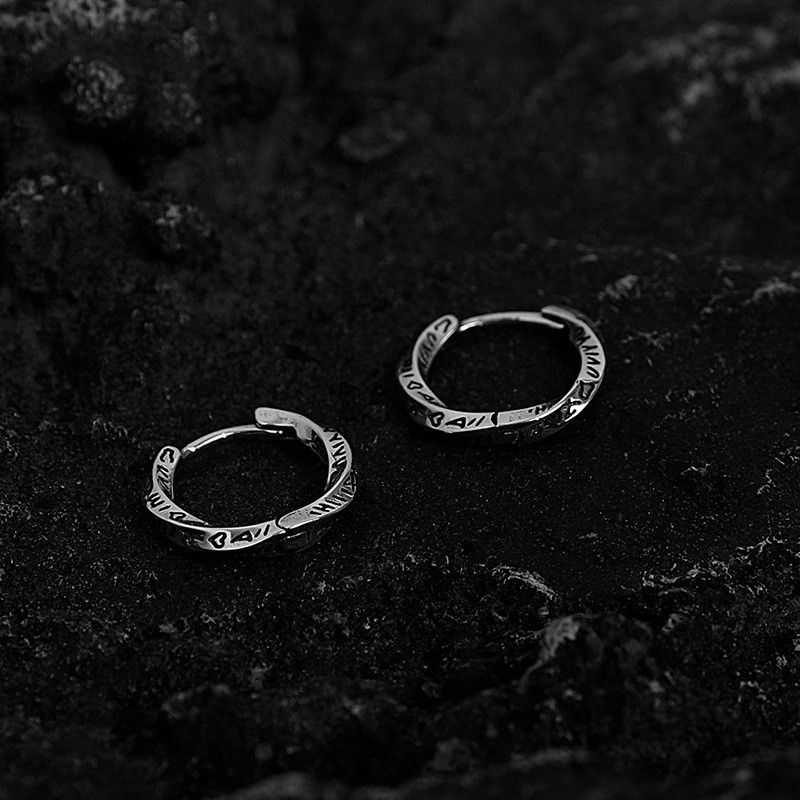 Vintage Distressed 925 Silver Plated Earrings For Men & Women - Twist Design Engraved Couple Studs, Unisex Punk Gothic Jewelry_voghion.com