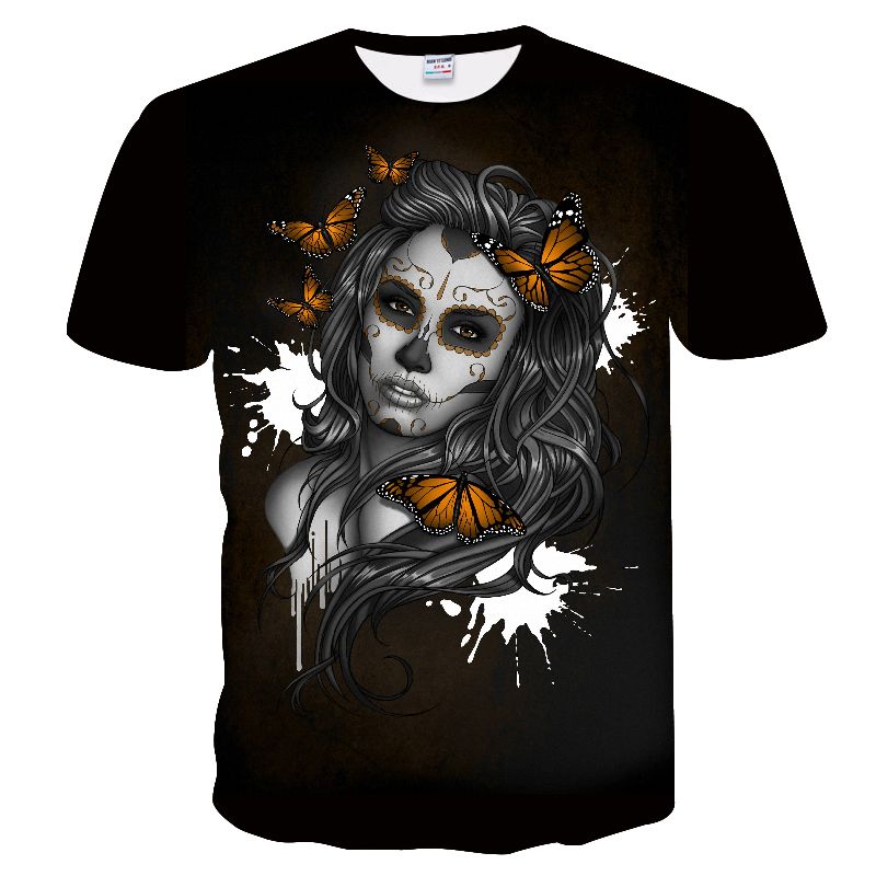 T-shirt con stampa scheletro 3d da uomo a maniche corte con scheletro vintage da uomo T-shirt oversize in stile horror_voghion.com