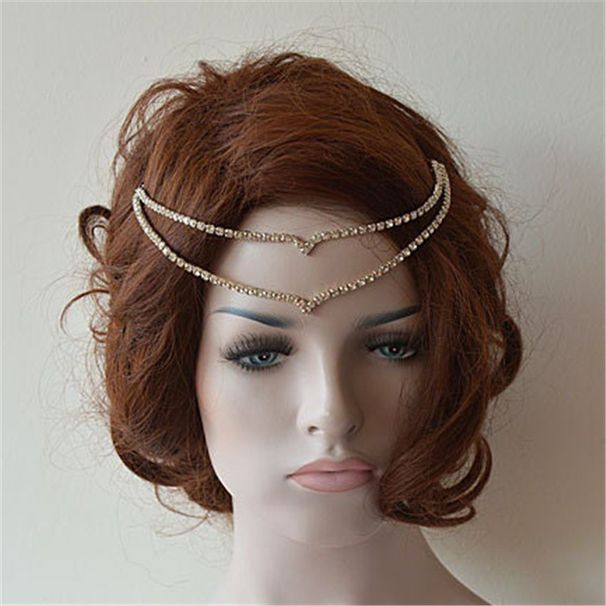 Cerchietto elastico con strass alla moda a forma di V a doppio strato, cerchietto da sposa_voghion.com