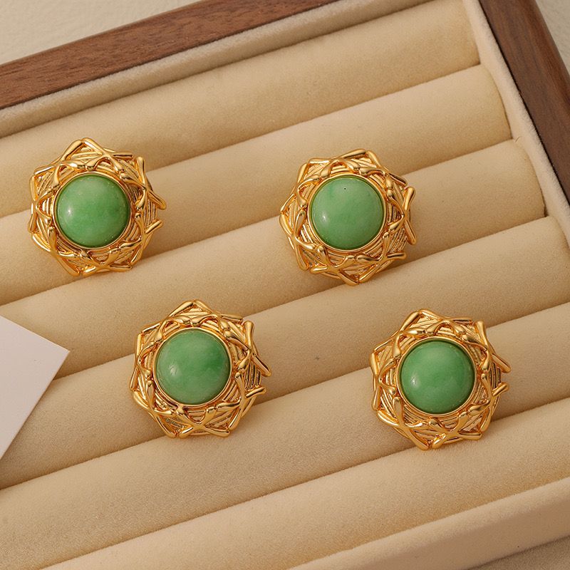 Designer Retro Natural Stone Earrings High-grade Sense Of Light Luxury Refined Fashion Temperament Small Middle Ear_voghion.com