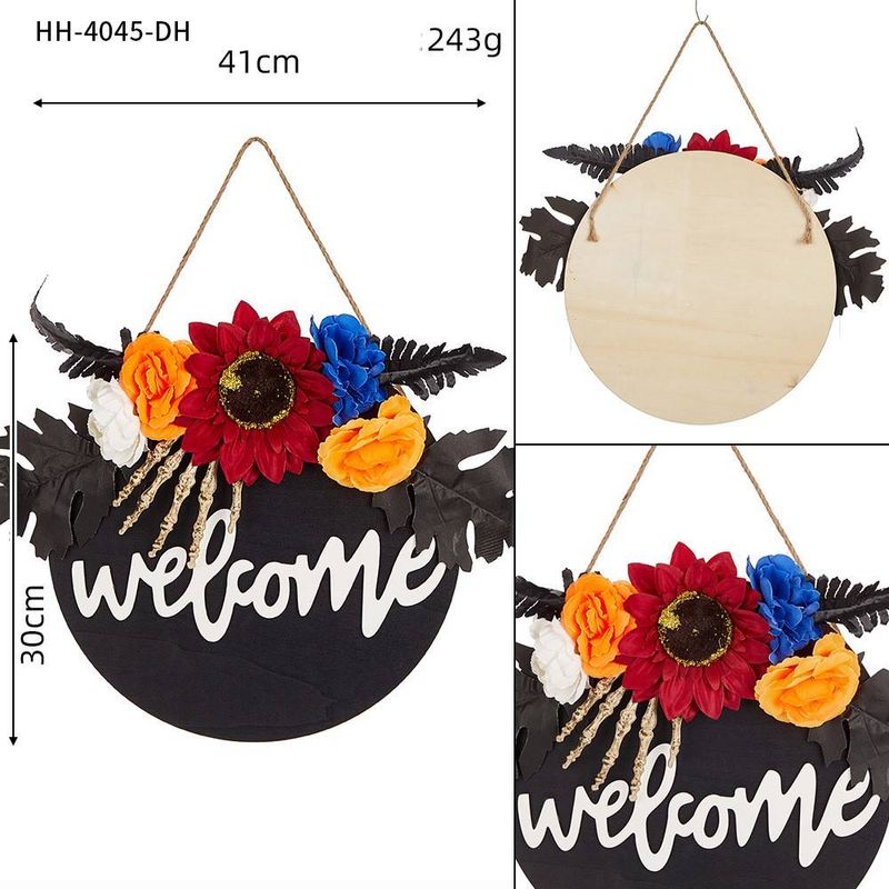 Festival Door Wreath, Halloween Welcome Wooden Sign, Circular Decorative Prop, Home Door Decoration Pendant_voghion.com