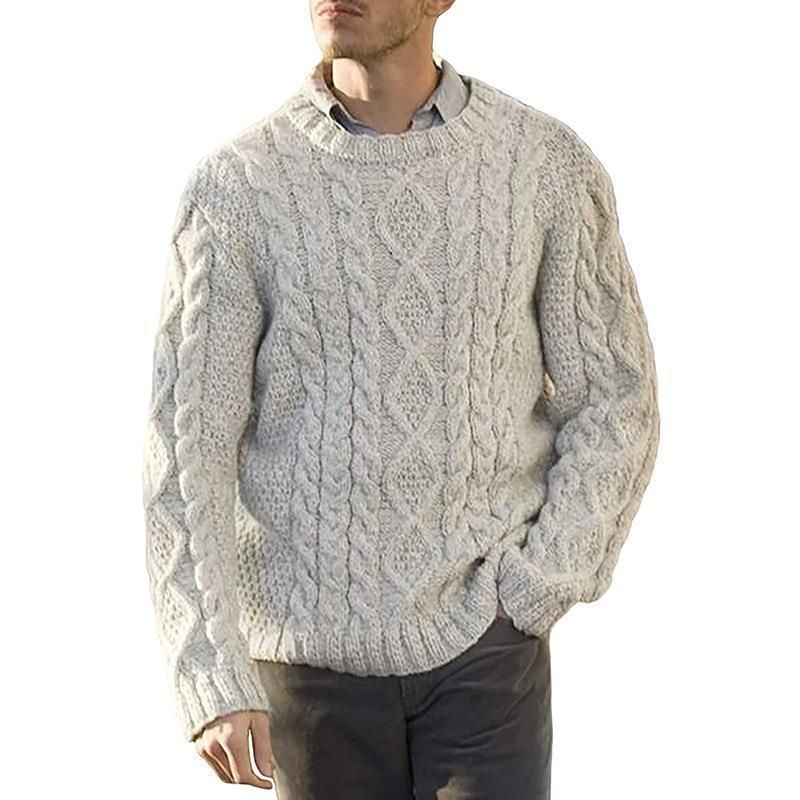 Maglione lavorato a maglia da uomo in tinta unita - Classico pullover a maniche lunghe con scollo rotondo, morbido e traspirante, disponibile in taglie comode, abbigliamento casual autunno inverno_voghion.com