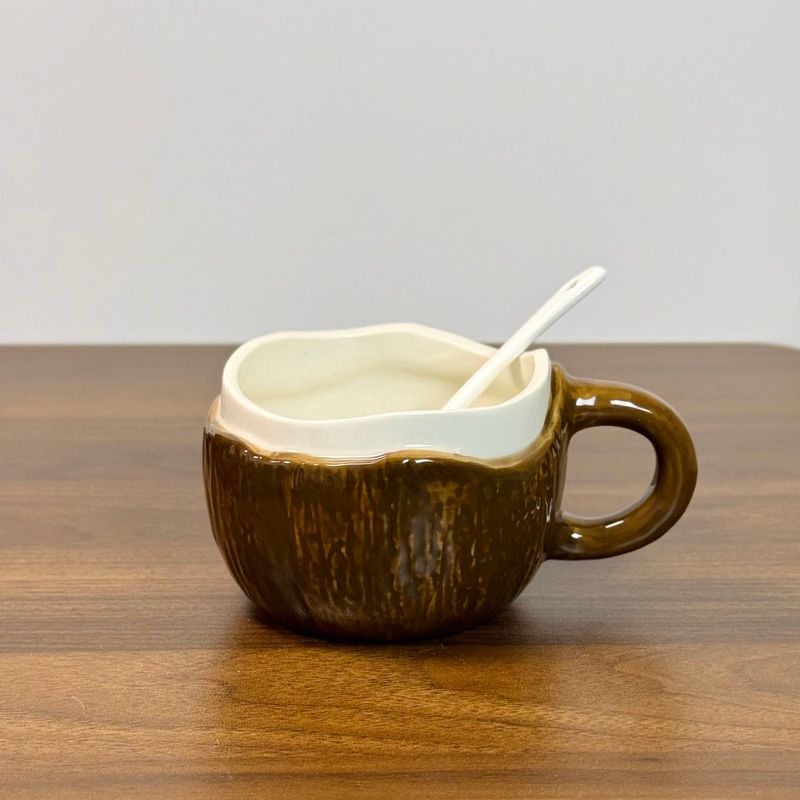 Tazza da caffè in ceramica con polpa di cocco bianca, creativa e carina, per la colazione, con latte e acqua._voghion.com