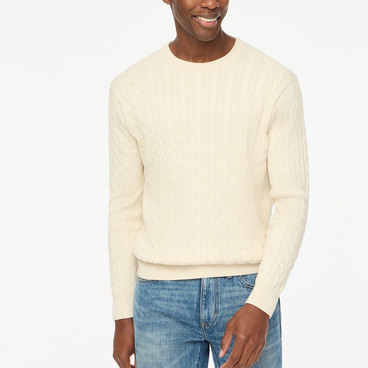 Men's Cable Knit Sweater – Oversized Drop Shoulder Crewneck Pullover For Autumn & Winter (S-XXXXL, White/Navy/Black)_voghion.com